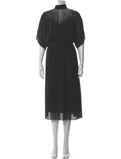 Pre-owned Halston Mock Neck Midi Length Dress W/ Tags In Gray