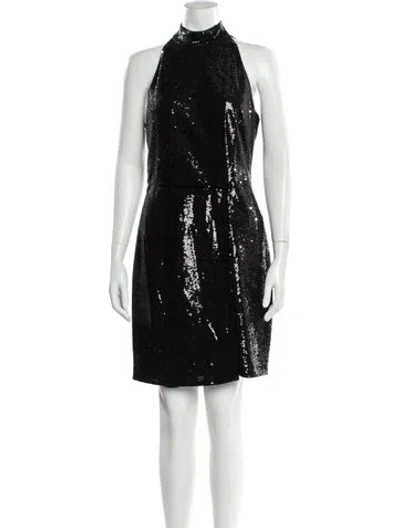 Pre-owned Halston Mock Neck Mini Dress In Black