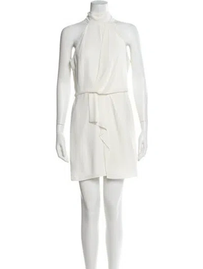 Pre-owned Halston Mock Neck Mini Dress In Neutral