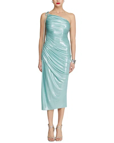 Halston Mona One Shoulder Midi Dress In Celedon