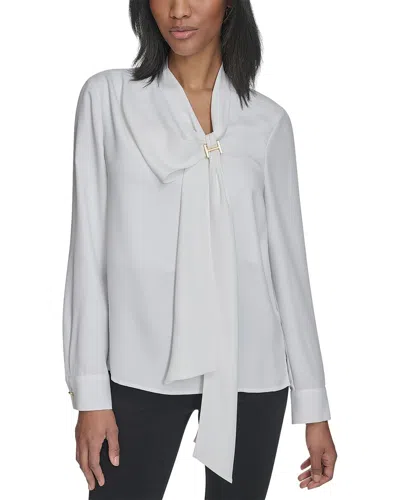 Halston Neck Tie Blouse In White