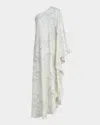 Halston Nevean One-shoulder Foil Crepe Caftan In Inked Floral