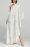 Halston Nevean One-shoulder Foil Crepe Caftan In Inked Floral