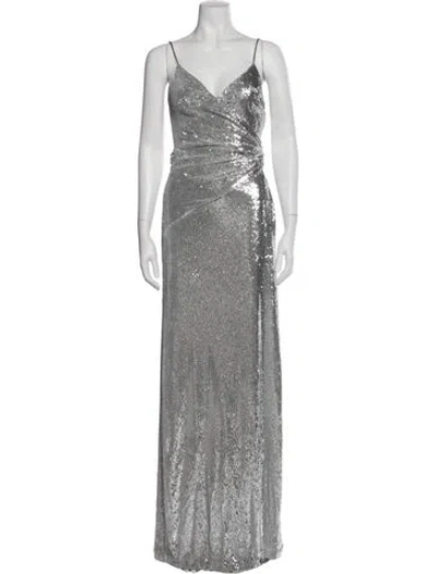 Pre-owned Halston Nylon Long Dress W/ Tags In Gray