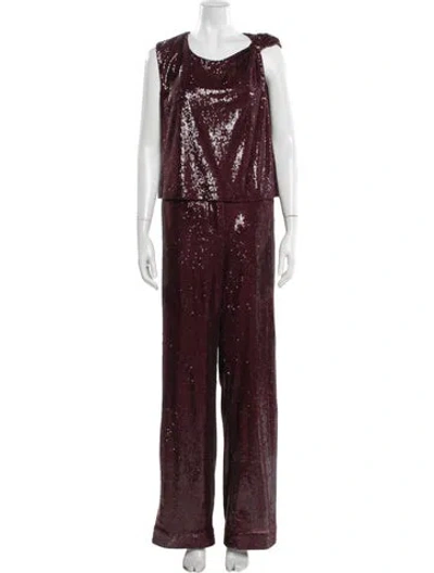 Pre-owned Halston Nylon Sequin Embellishments Pant Set In Burgundy