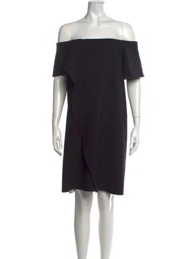 Pre-owned Halston Off-the-shoulder Knee-length Dress In Black