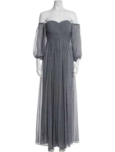 Pre-owned Halston Off-the-shoulder Long Dress In Blue