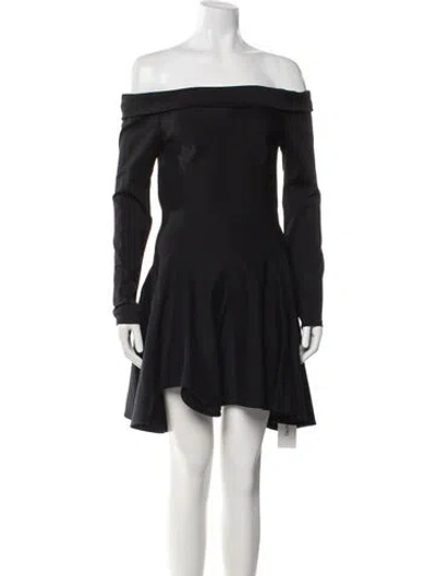 Pre-owned Halston Off-the-shoulder Mini Dress In Black