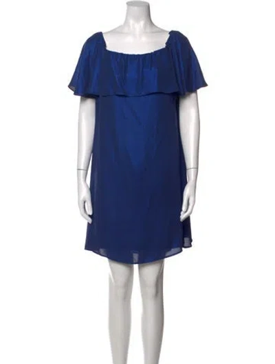 Pre-owned Halston Off-the-shoulder Mini Dress In Blue
