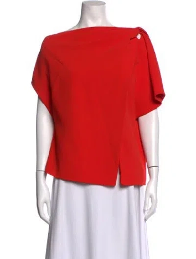 Pre-owned Halston Off-the-shoulder Short Sleeve Top In Orange