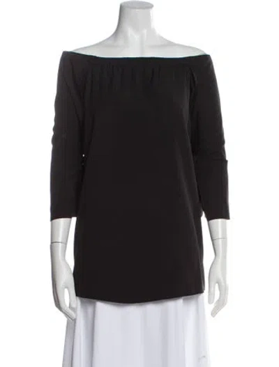 Pre-owned Halston Off-the-shoulder Three-quarter Sleeve Top In Gray