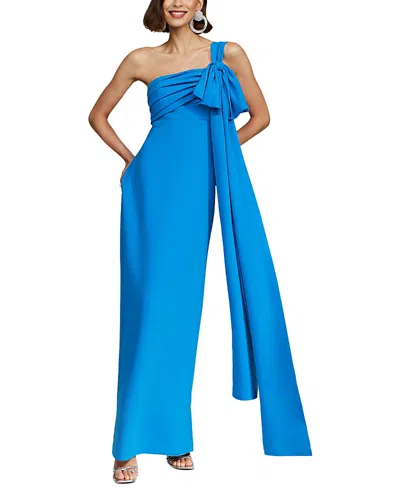 Halston Olivia Crepe Gown In Azur Blue
