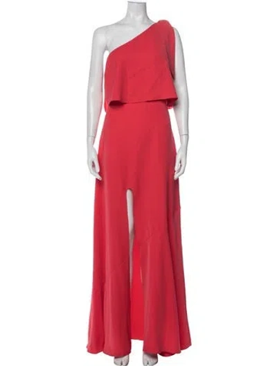 Pre-owned Halston One Shoulder Long Dress In Red