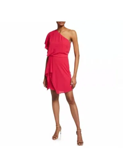 Halston One Shoulder Mini Dress With Draping In Pink