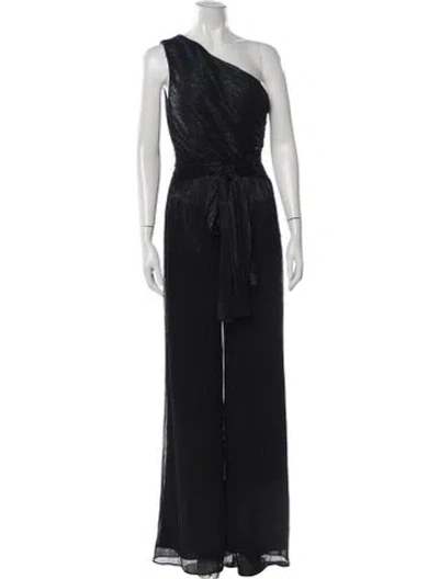 Pre-owned Halston One-shoulder Jumpsuit In Black