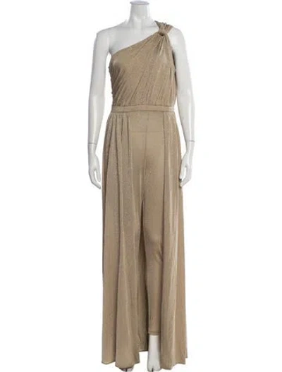 Pre-owned Halston One-shoulder Jumpsuit In Gold