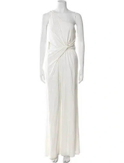 Pre-owned Halston One-shoulder Jumpsuit In Neutral