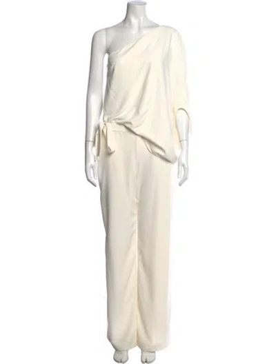 Pre-owned Halston One-shoulder Jumpsuit In Neutral