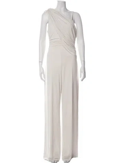 Pre-owned Halston One-shoulder Jumpsuit In Neutrals