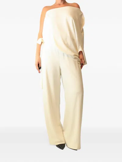 Pre-owned Halston One-shoulder Jumpsuit In Neutrals