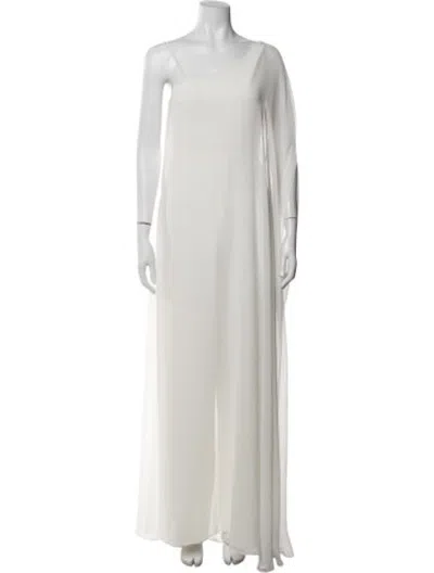 Pre-owned Halston One-shoulder Jumpsuit In Neutrals