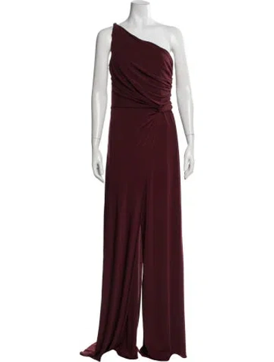 Pre-owned Halston One-shoulder Jumpsuit W/ Tags In Burgundy