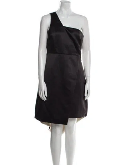 Pre-owned Halston One-shoulder Knee-length Dress In Black