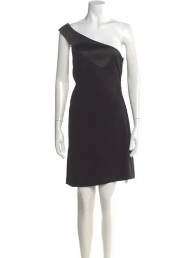 Pre-owned Halston One-shoulder Knee-length Dress In Black