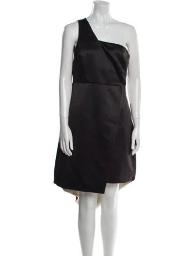 Pre-owned Halston One-shoulder Knee-length Dress In Black