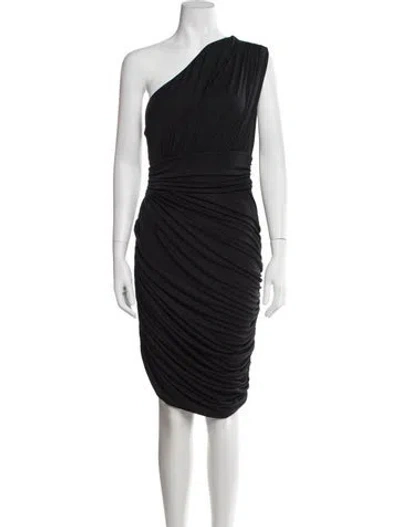 Pre-owned Halston One-shoulder Knee-length Dress In Black