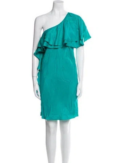 Pre-owned Halston One-shoulder Knee-length Dress In Blue