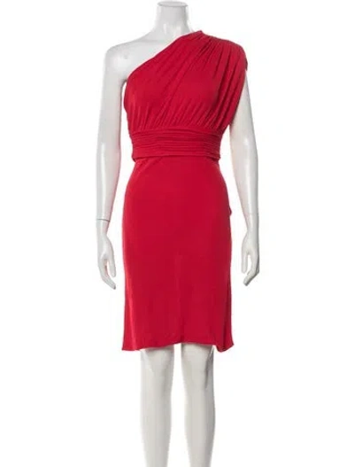 Pre-owned Halston One-shoulder Knee-length Dress In Red