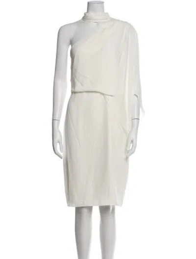 Pre-owned Halston One-shoulder Knee-length Dress W/ Tags In White