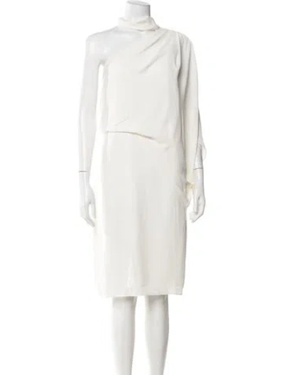 Pre-owned Halston One-shoulder Knee-length Dress In White