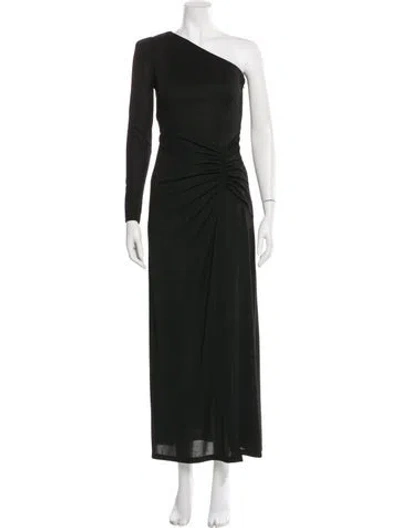 Pre-owned Halston One-shoulder Long Dress In Black