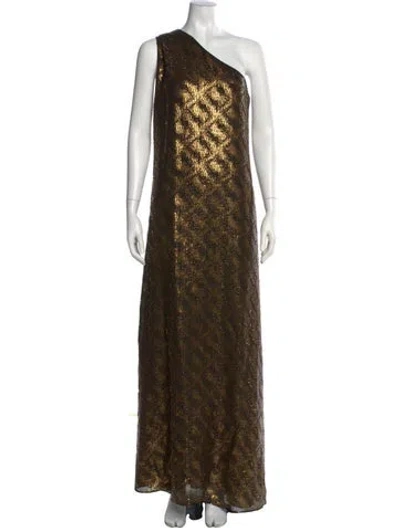 Pre-owned Halston One-shoulder Long Dress In Black