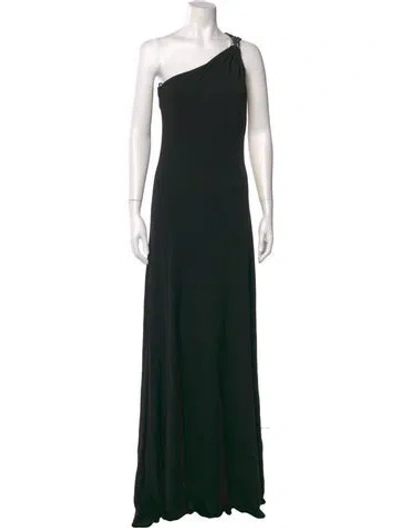 Pre-owned Halston One-shoulder Long Dress In Black
