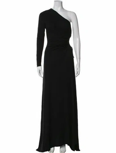 Pre-owned Halston One-shoulder Long Dress In Black