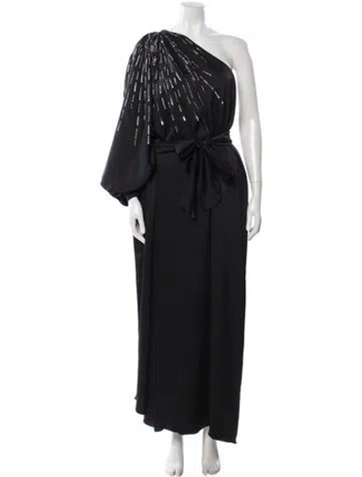 Pre-owned Halston One-shoulder Long Dress In Black