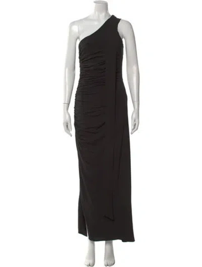 Pre-owned Halston One-shoulder Long Dress In Black