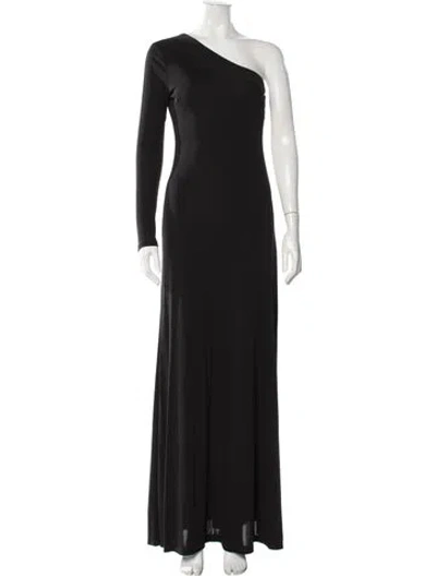 Pre-owned Halston One-shoulder Long Dress In Black