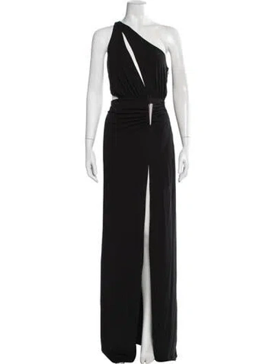 Pre-owned Halston One-shoulder Long Dress In Black