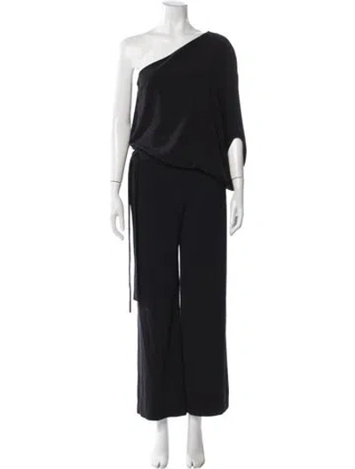 Pre-owned Halston One-shoulder Long Dress In Black