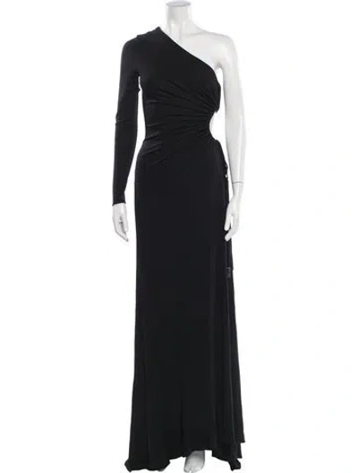Pre-owned Halston One-shoulder Long Dress In Black
