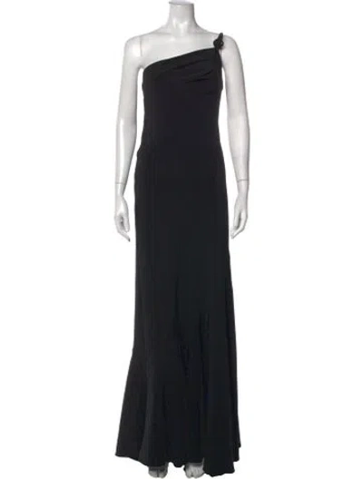Pre-owned Halston One-shoulder Long Dress In Black