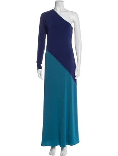 Pre-owned Halston One-shoulder Long Dress In Blue