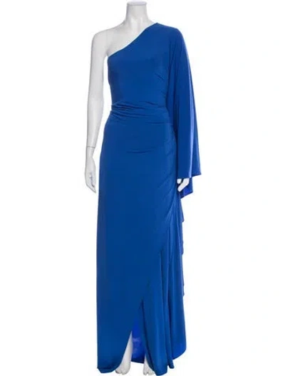 Pre-owned Halston One-shoulder Long Dress In Blue