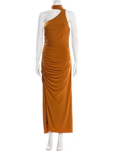 Pre-owned Halston One-shoulder Long Dress In Brown