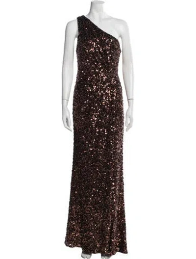 Pre-owned Halston One-shoulder Long Dress In Brown
