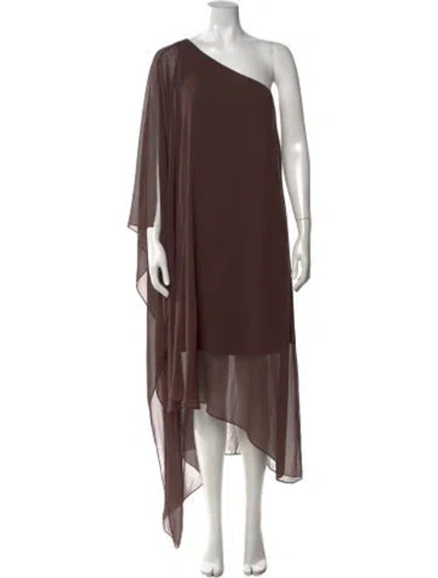 Pre-owned Halston One-shoulder Long Dress In Brown